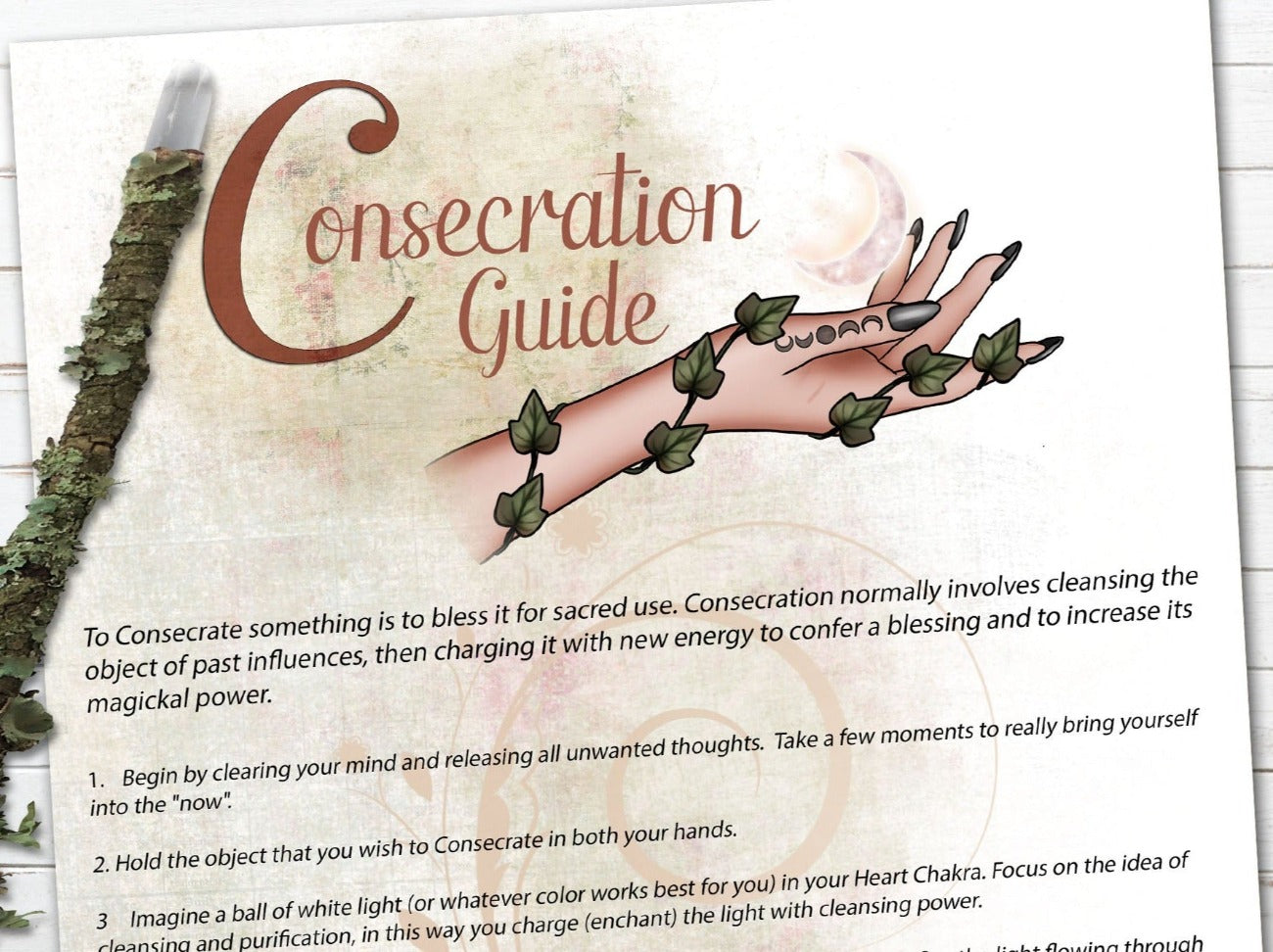 Close-up of CONSECRATION GUIDE - 10 STEPS Printable Book of Shadows Page - Morgana Magick Spell