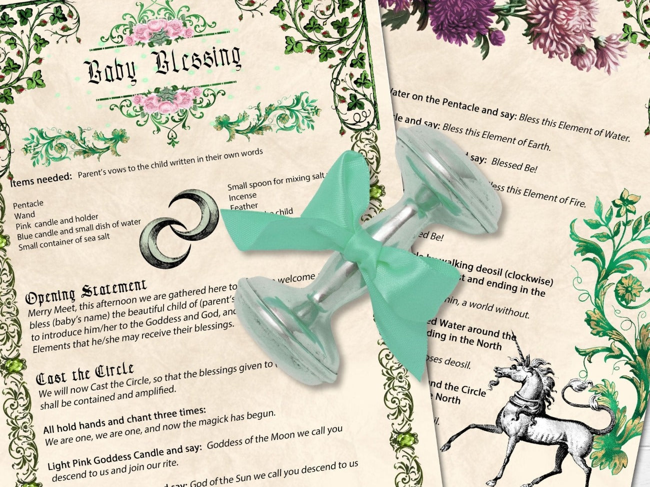BABY BLESSING, 6 Pages, Wiccaning Naming Ritual - Morgana Magick Spell