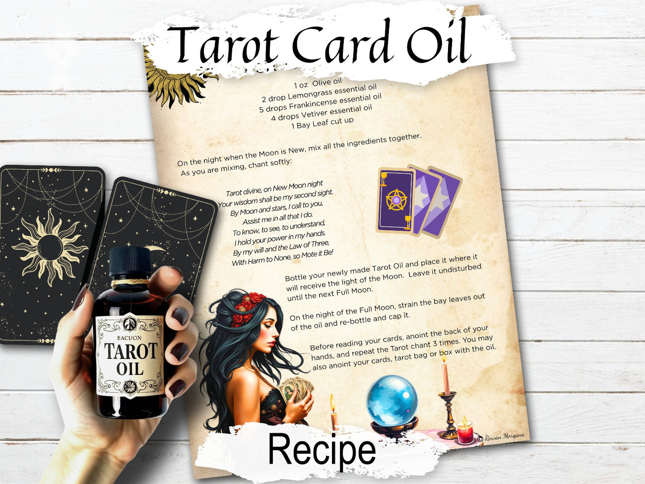 TAROT CARD OIL, Blessing & Anointing Oil Recipe Spell, Divination Magick, Wicca Oracle Potion, Card Reading, Printable Spellbook Page - Morgana Magick Spell