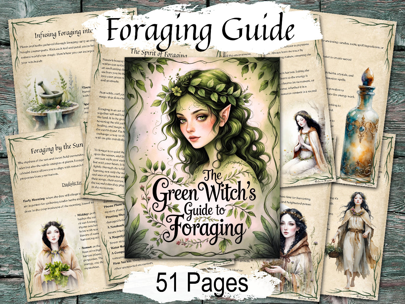 GREEN WITCH'S FORAGING Guide, 51 pages, Magic Herbs & Plants Grimoire, Sacred Wisdom of Wildcrafting and Nature Magick for Book of Shadows - Morgana Magick Spell