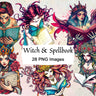 WITCH & SPELLBOOK Clipart Set – 28 Pages of Mystical Designs, Create Spooky Vibes, Commercial Licence Included - Morgana Magick Spell