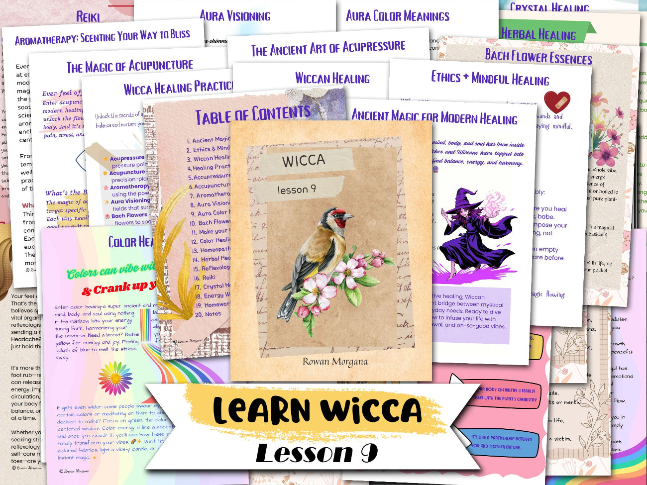 WICCA LESSON # 9 - Learn Witchcraft, Healing Techniques Lesson, Channel your Energy, Aromatherapy, Auras, Homeopathy, Printable 34 Pages - Morgana Magick Spell