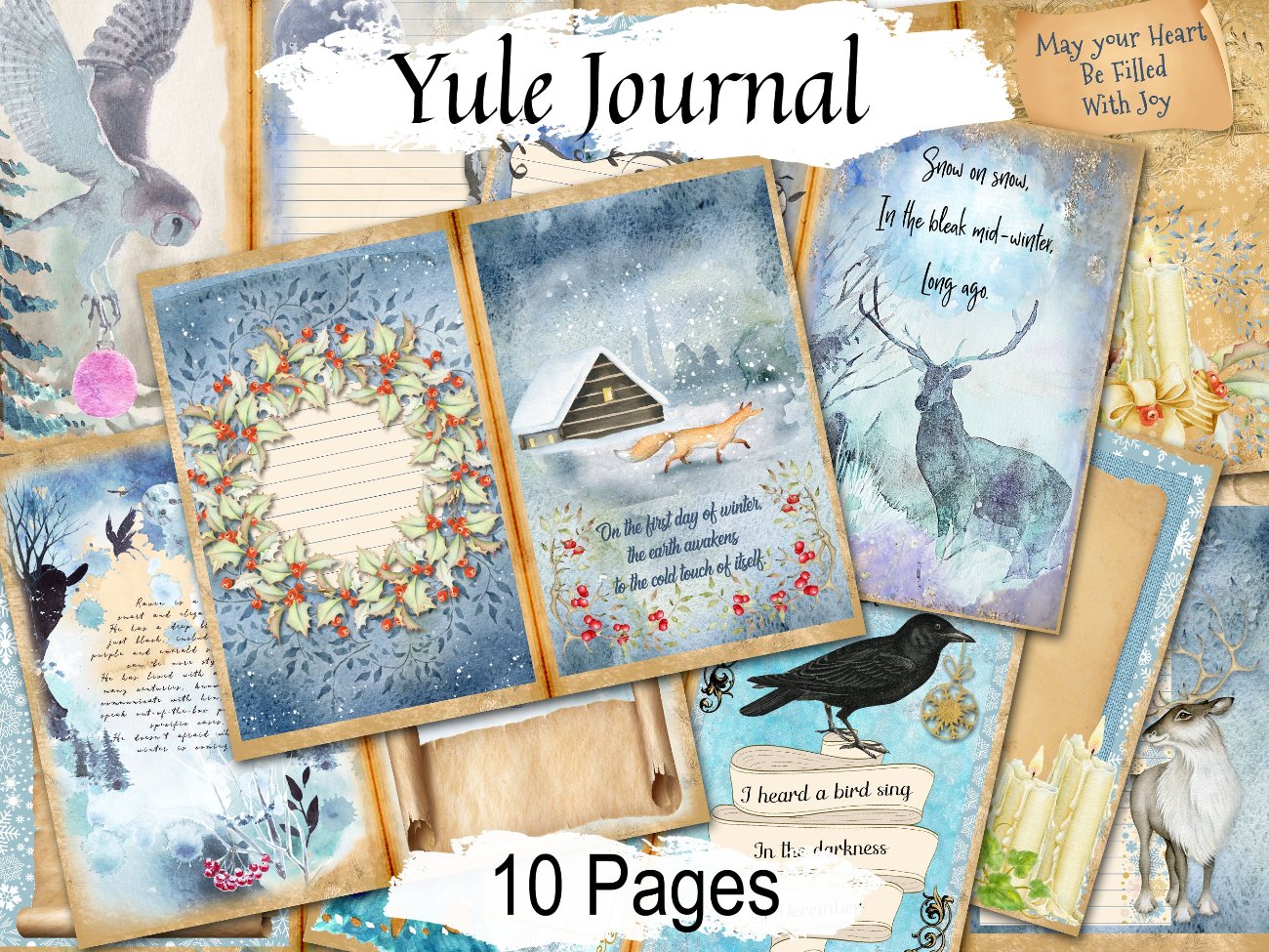 YULE JOURNAL, Sabbat Inspirational Quotes, Winter Solstice Encouragement, Journaling thoughts and dreams, 10 Printable Pages - Morgana Magick Spell