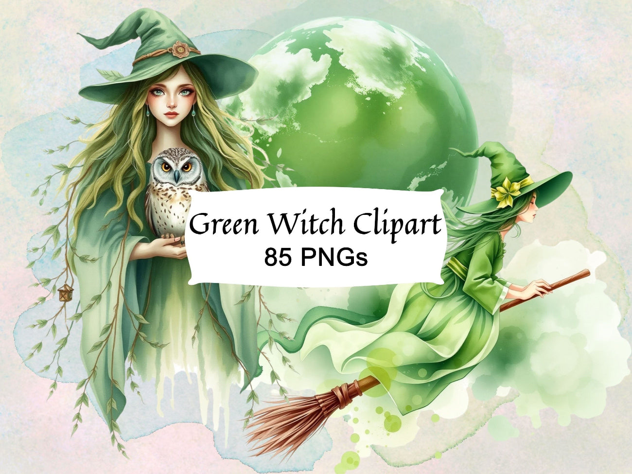GREEN WITCH CLIPART – 85 Magical PNGs for your Junk Journal, digital scrapbook, Wicca Book of Shadows, Nature inspired, Commercial License -Morgana Magick Spell
