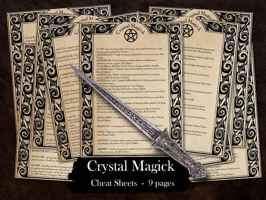 Printable Crystal Guide, with parchment background  9 pages - Morgana Magick Spell