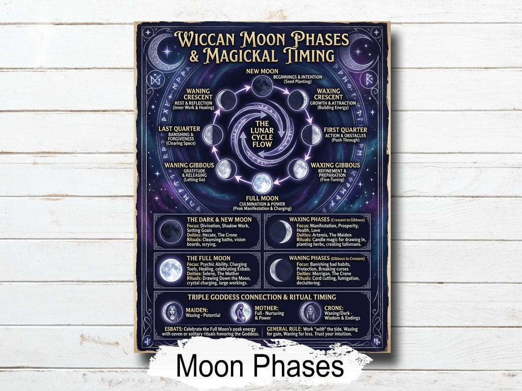 Wiccan Moon Phases: Lunar Magic Infographic, Witchcraft Printable,  Mystical Wall Art