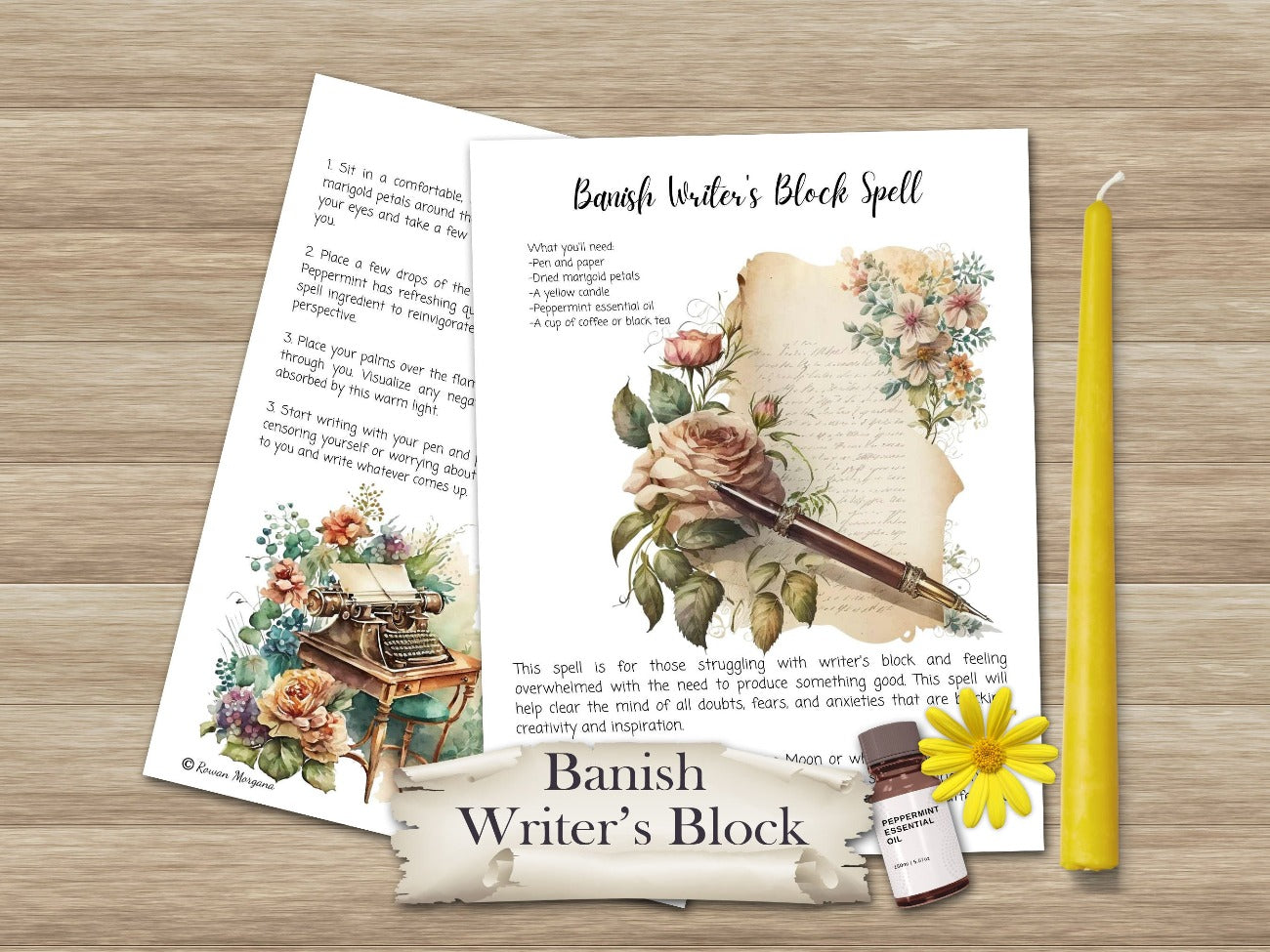 Banish Writer's Block printable Book of Shadows spell pages - Morgana Magick Spell
