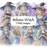 LIL BELTANE WITCHY, Commercial License Clipart, Fantasy Graphics, Pagan Sabbat, 7 png transparent files, Watercolor Witch Bundle, Witchy Art - Morgana Magick Spell