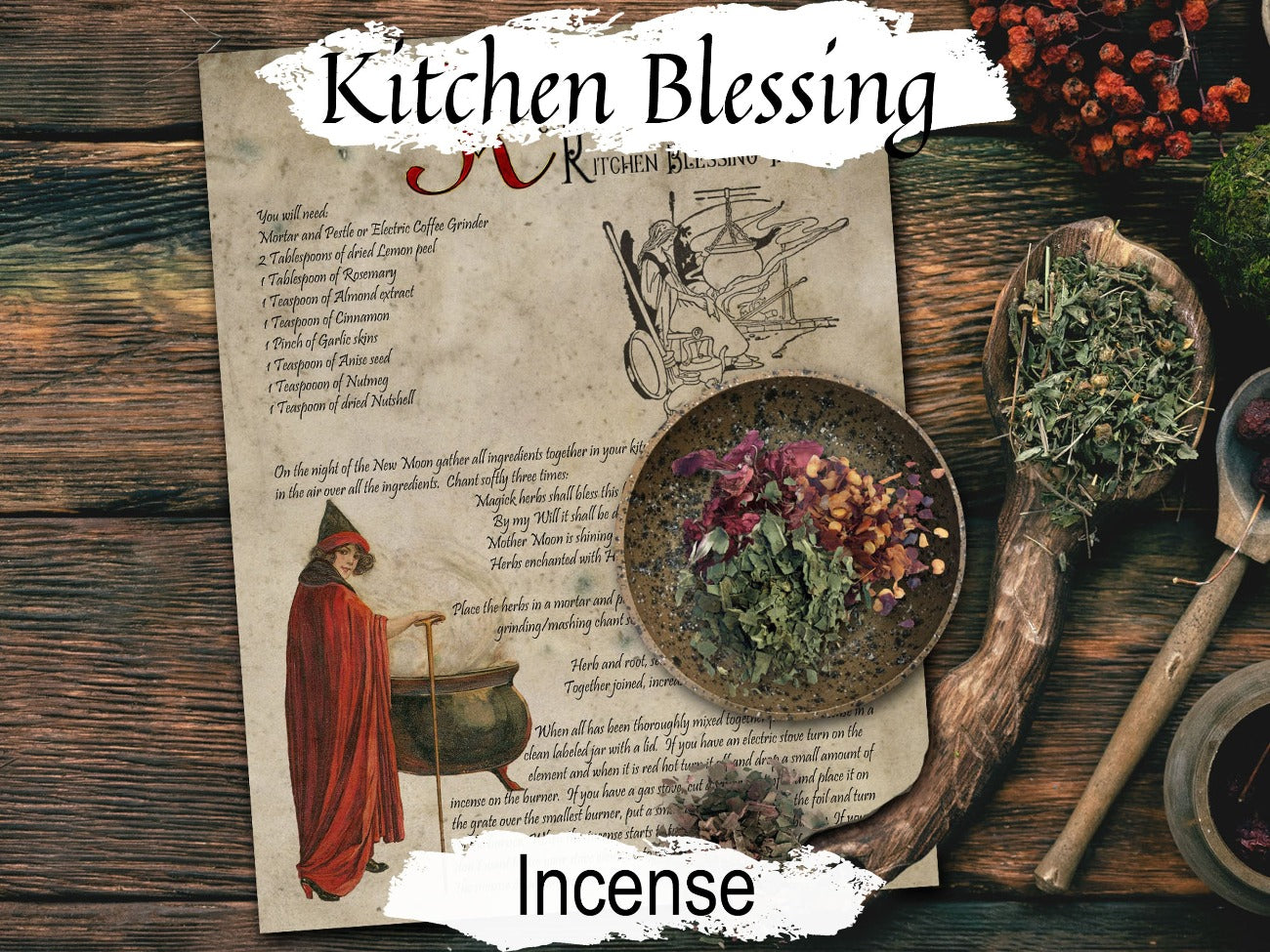 KITCHEN WITCH Blessing Incense, Cauldron Blend Incense Recipe, Wicca Kitchen Cooking Spell Potion, Cottage Witch Herb Garden, Green Witch - Morgana Magick Spell