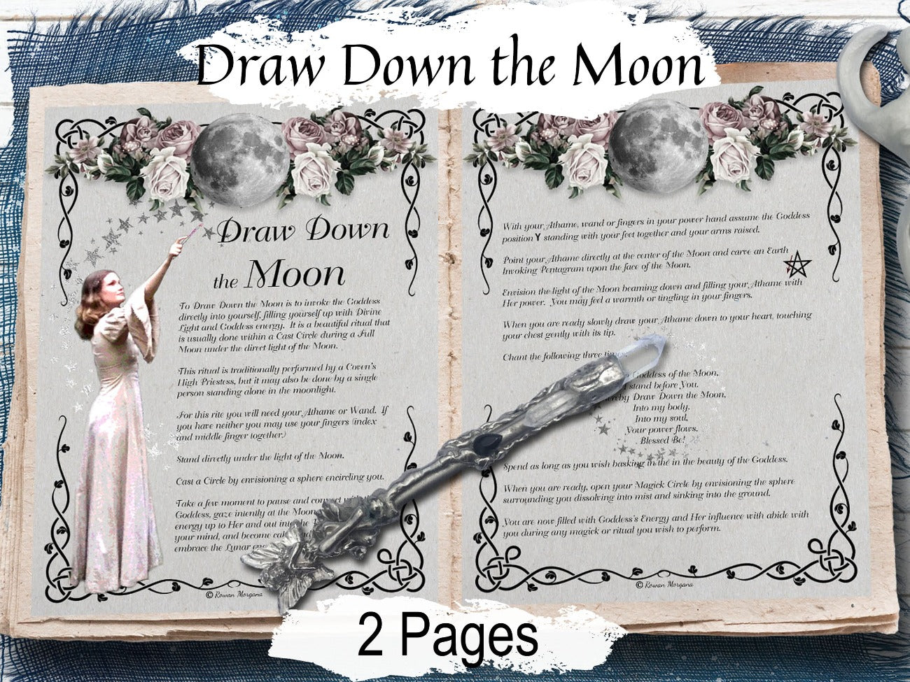 DRAW DOWN the MOON a Wicca Ritual, 2 Pages, Witchcraft Full Moon Magic, Moon Goddess, Moon Spell, Wicca Moon Esbat Prayer Meditation Ritual - Morgana Magick Spell