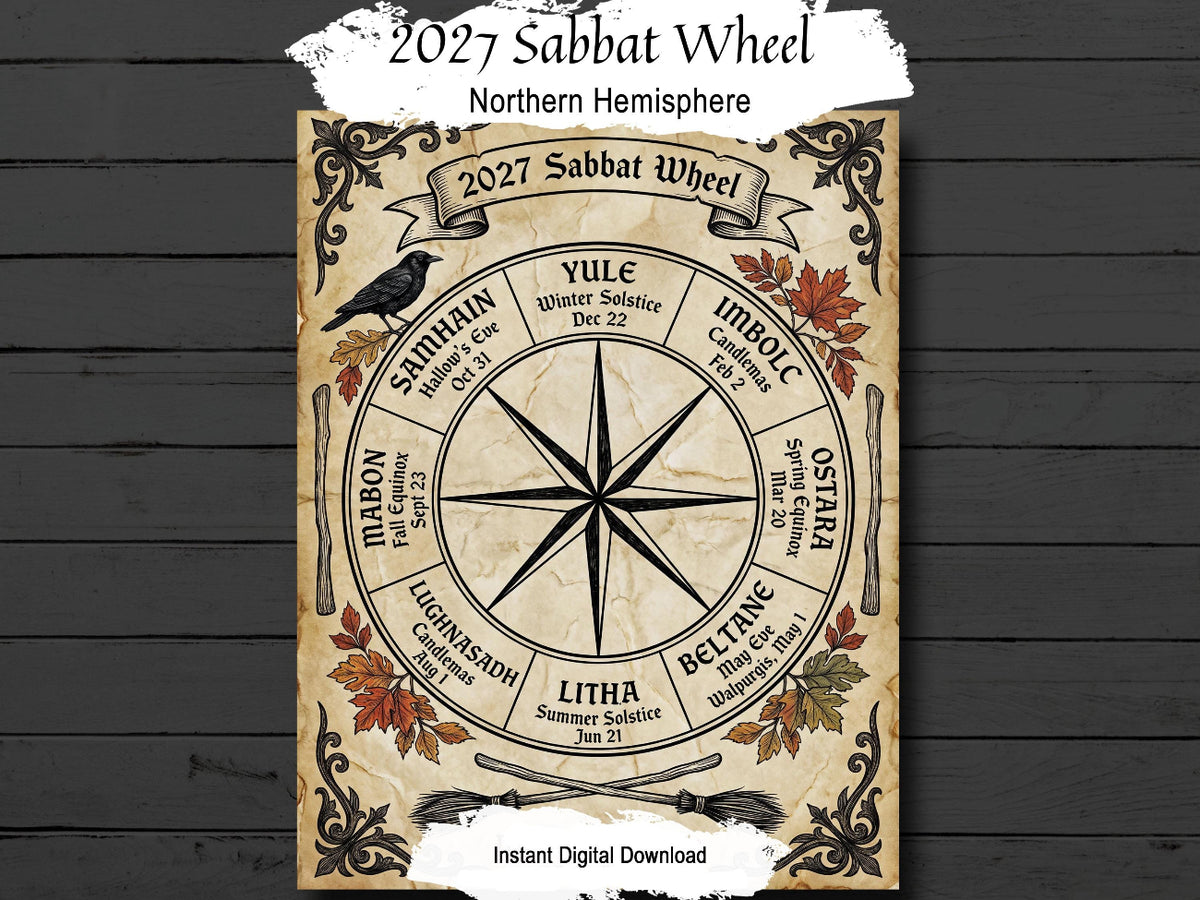 2027 Wheel of the Year: Wiccan Sabbat Calendar, Northern Hemisphere, (Printable PDF)