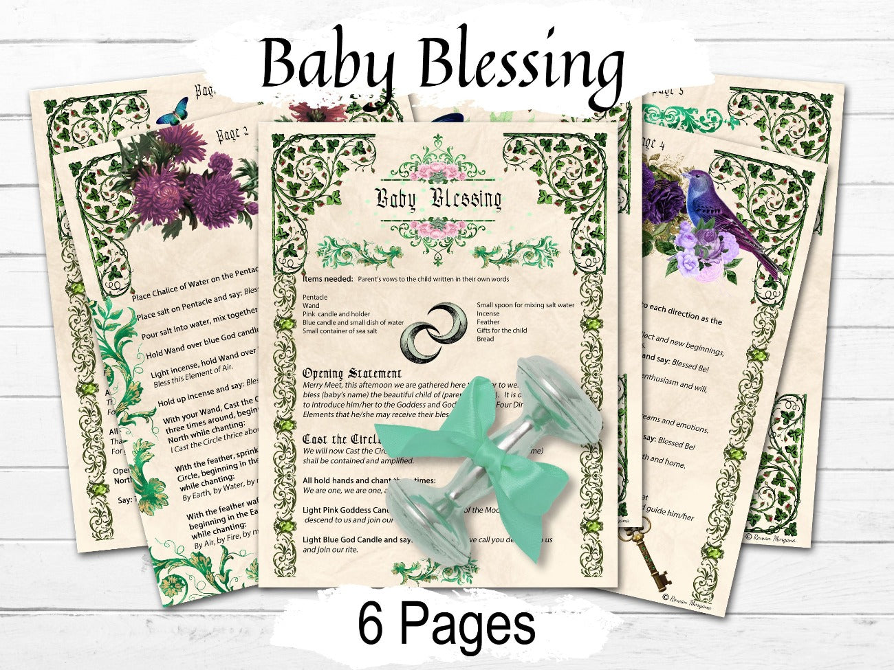BABY BLESSING 6 Pages, Wiccaning Naming Ritual, Complete Witchcraft Baby Ritual, Pagan Baby Spell, Witch Baby Spell, Witch Child, Printable - Morgana Magick Spell