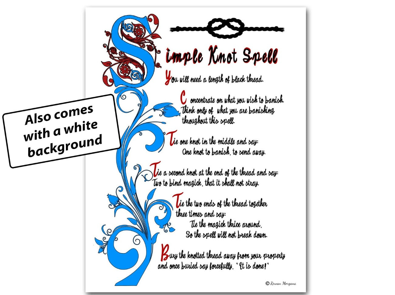 KNOT SPELL, Witchcraft easy Magic, Charmed Style Printable Page, Ribbon Spell, Binding Magic- Morgana Magick Spell