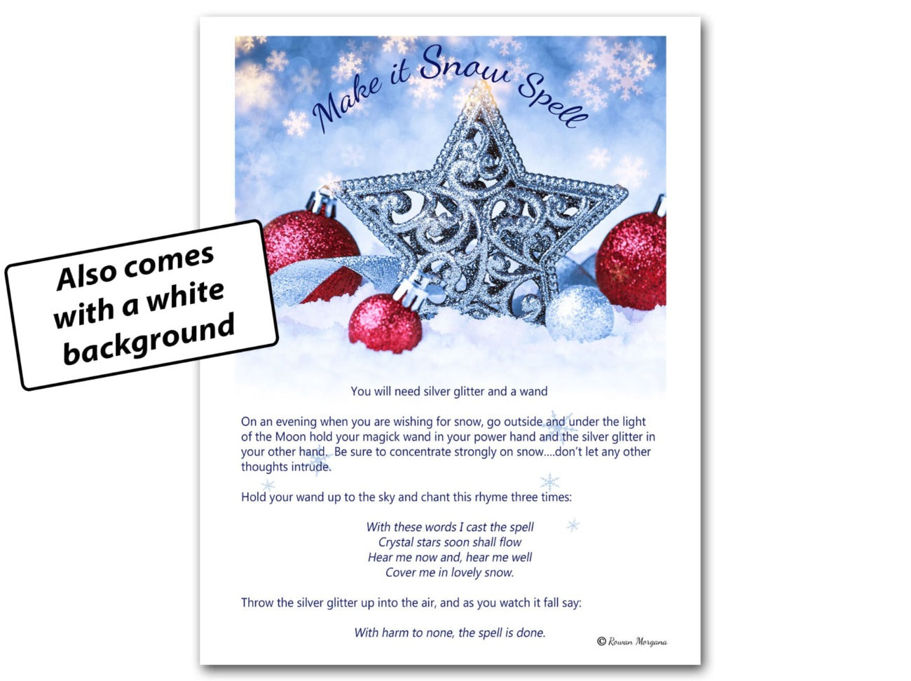 MAKE it SNOW SPELL, Weather Witching Snow Magick, Yule Christmas Printable - Morgana Magick Spell