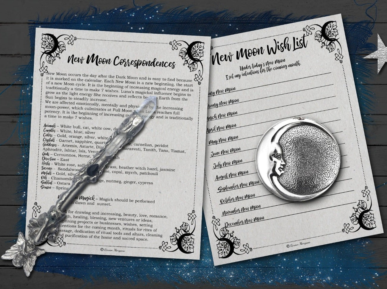 New Moon Correspondences and Wish List Printable Pages