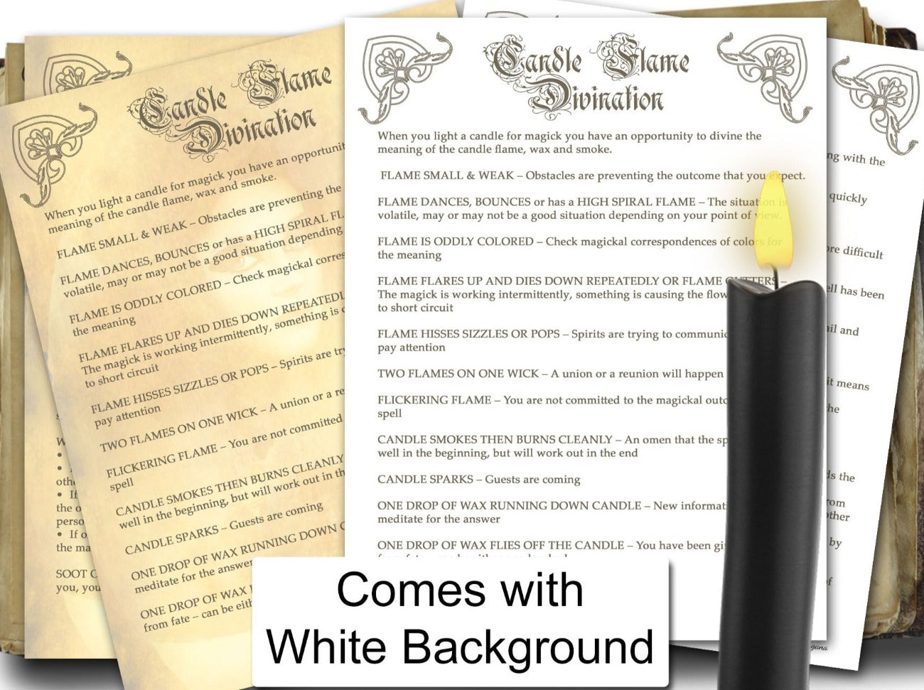 CANDLE FLAME DIVINATION  Printable Book of Shadows, 2 Pages - Morgana Magick Spell