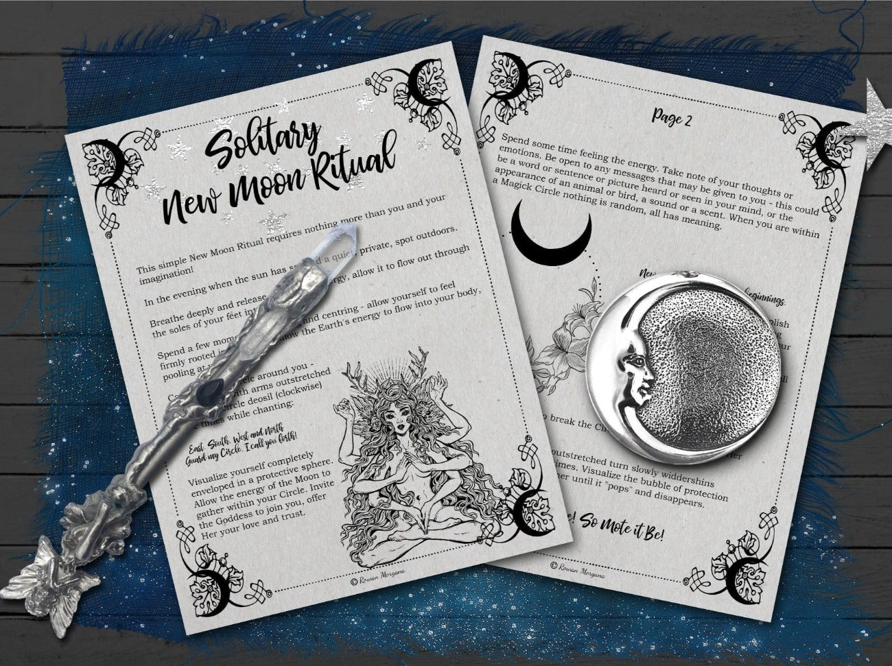 Solitary New Moon Ritual, 2 Printable Pages - Morgana Magick Spell