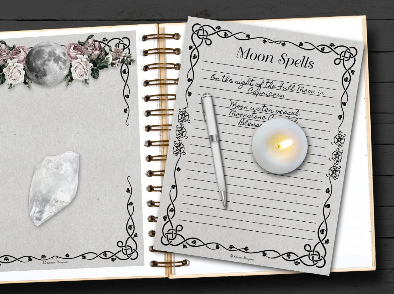 Moon Spells Lined Blank Printable Page - Morgana Magick Spell