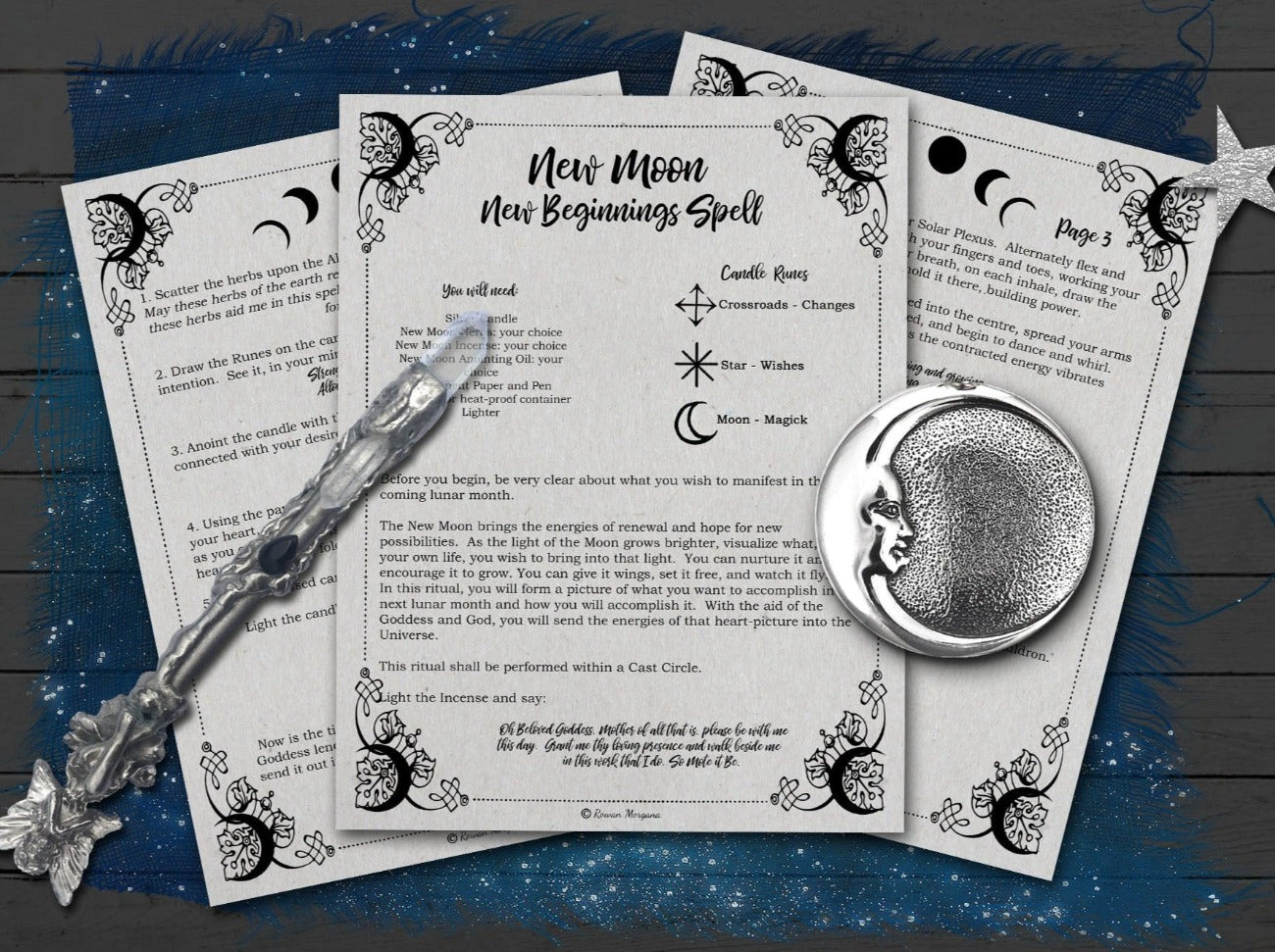 New Moon Beginnings Spell, Printable 3 Pages - Morgana Magick Spell