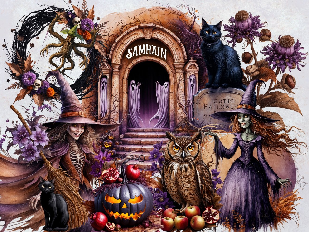 HALLOWEEN CLIPART, Samhain Wicca Sabbat, 98 Art PNGs, Spooky Witches, Digital Grimoire, Printable Book of Shadows, Commercial Use - Morgana Magick Spell