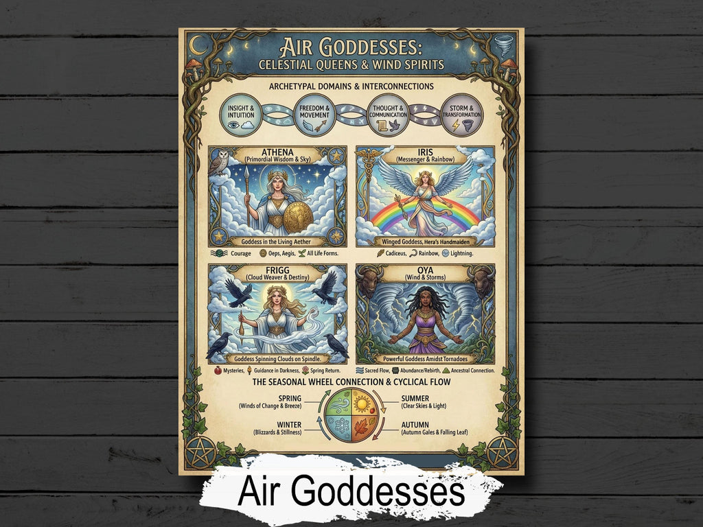 Air Goddesses Infographic: Celestial Queens & Wind Spirits, Digital Grimoire