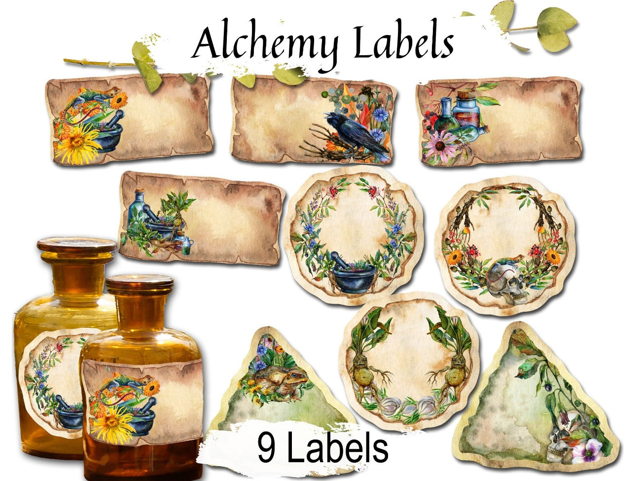 Alchemy Labels: 9 Printable Occult Hermetic Stickers, for your Poison ...