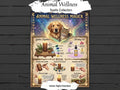 Animal Wellness Magick printable spell page featuring a dog, cat, herbs, crystals, and illustrated ritual steps