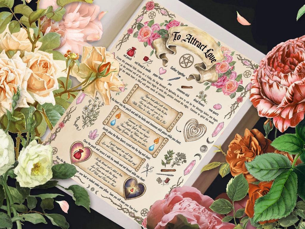 Decorative paper with floral and text design surrounded by real flowers
