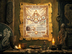 Framed poster of Baldur on a rustic wooden shelf with candles and Viking-themed decor.