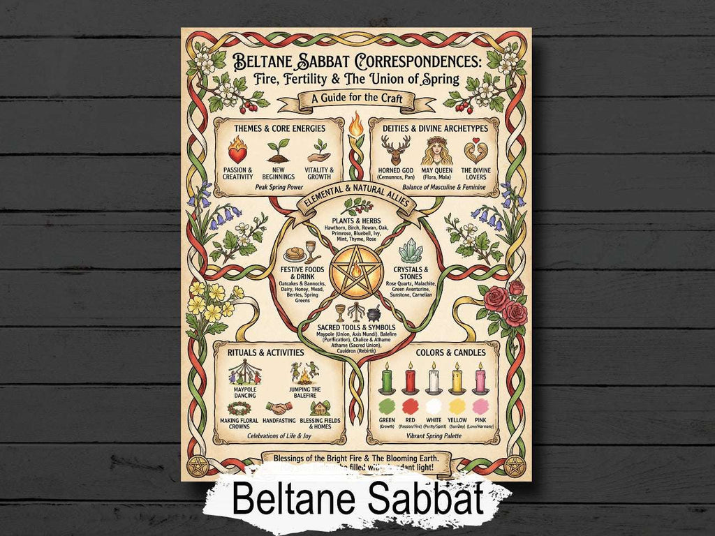 Beltane Sabbat: Infographic Grimoire Page, Book of Shadows Printable, Witchcraft Basics Chart