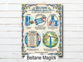Beltane Ribbon Spell infographic with decorative elements on a wooden background