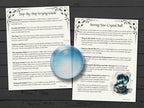 Two pages from a step-by-step scrying guide with a crystal ball on a wooden surface.