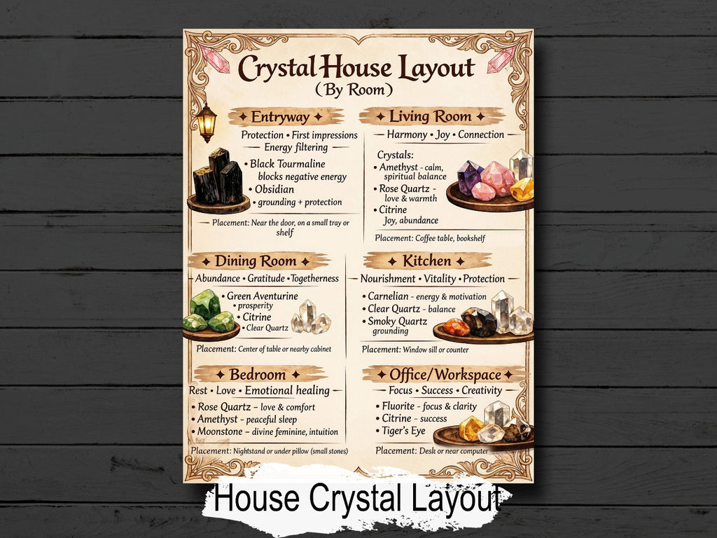 Crystal House Layout: Printable Grimoire Page & Witchcraft Infographic