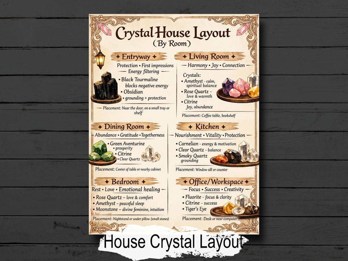 Crystal House Layout: Printable Grimoire Page & Witchcraft Infographic