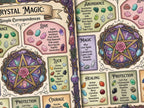 Illustration of crystal magic correspondences with colorful stones and star designs.