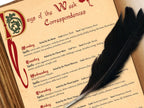 WEEKDAY CORRESPONDENCES, close up view of the the illuminated manuscript style text - Morgana Magick Spell