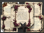 Decorative paper letters from the spirit world with floral designs and text on a wooden surface