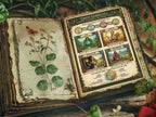 Open book with Earth Goddesses infographic featuring nature-themed illustrations and text.