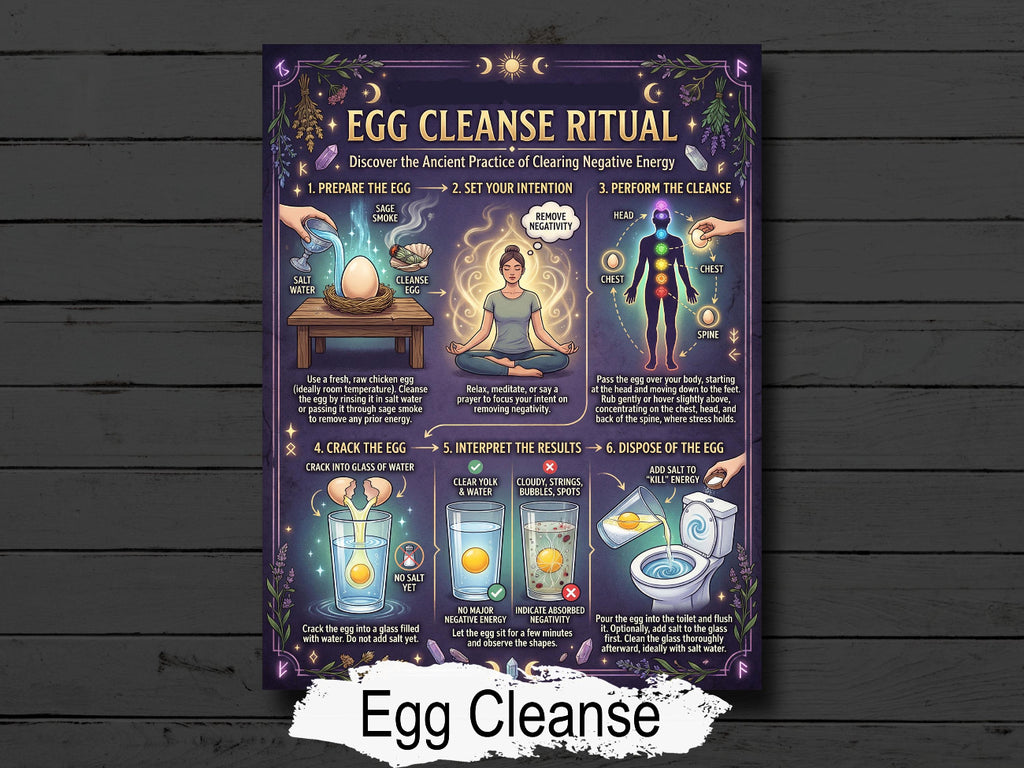 Egg Cleanse Ritual: Limpia Infographic for Book of Shadows, Folk Magic Protection