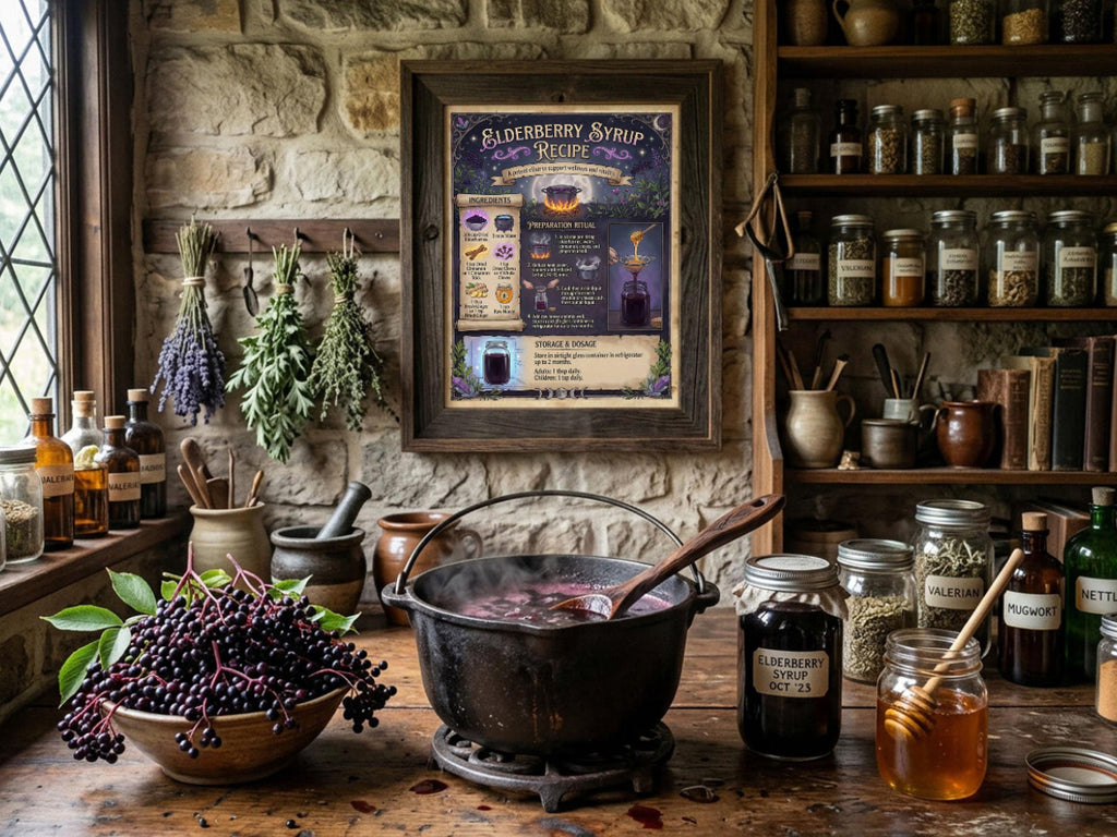 Elderberry Syrup Recipe: Printable Book of Shadows Insert, Kitchen Witch Apothecary Art, Herb Remedy