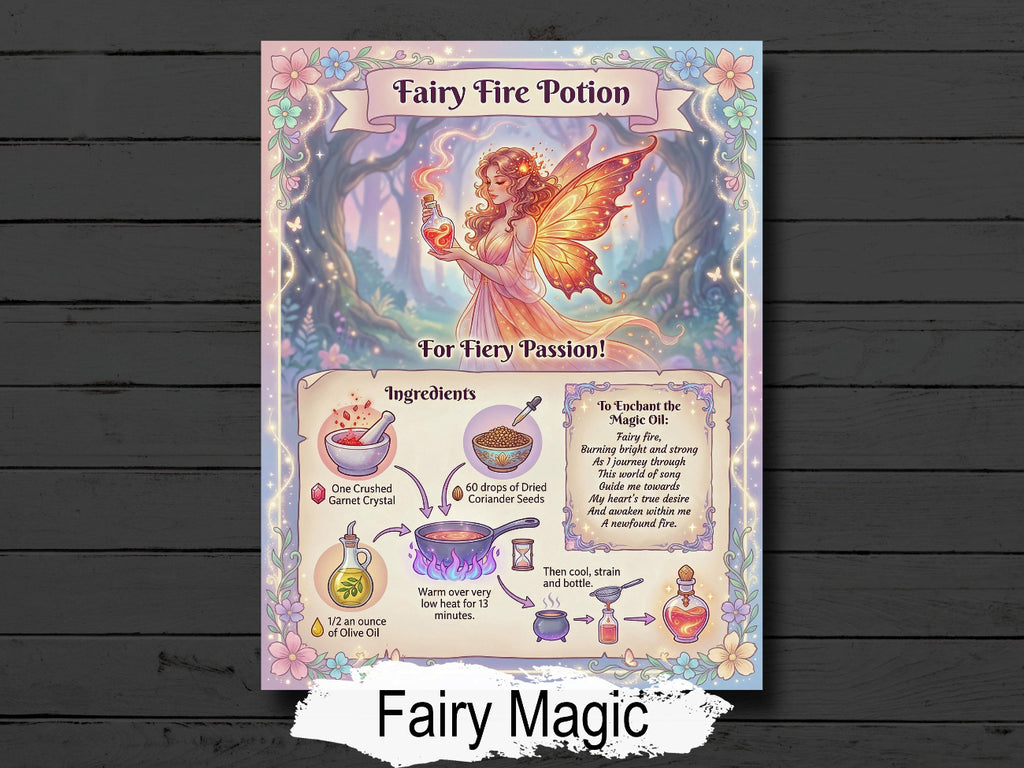 Faerie Fire Potion: Magical Elixir Recipe, Realm of Fey, Printable Spellbook Page (Digital Download)