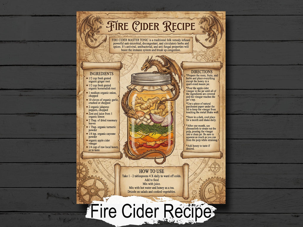Fire Cider Recipe: Kitchen Witchcraft Infographic, Printable for Book of Shadows