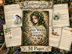 Green Witch’s Guide to Foraging, showing a leafy witch cover and sample ritual, plant lore and foraging record pages.