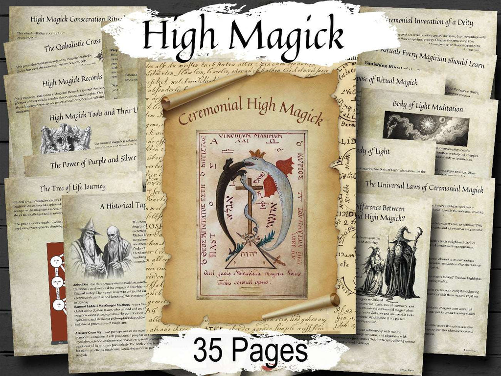 Collection of magickal Parchment pages about 'High Magick' , 35 printable pages.