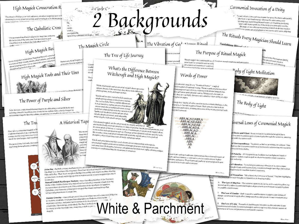 CEREMONIAL HIGH MAGICK Guide shown with the included white background. Beginner-Friendly Guide, Rituals & Mystical Practices with 35 Printable Spellbook Pages - Morgana Magick Spell