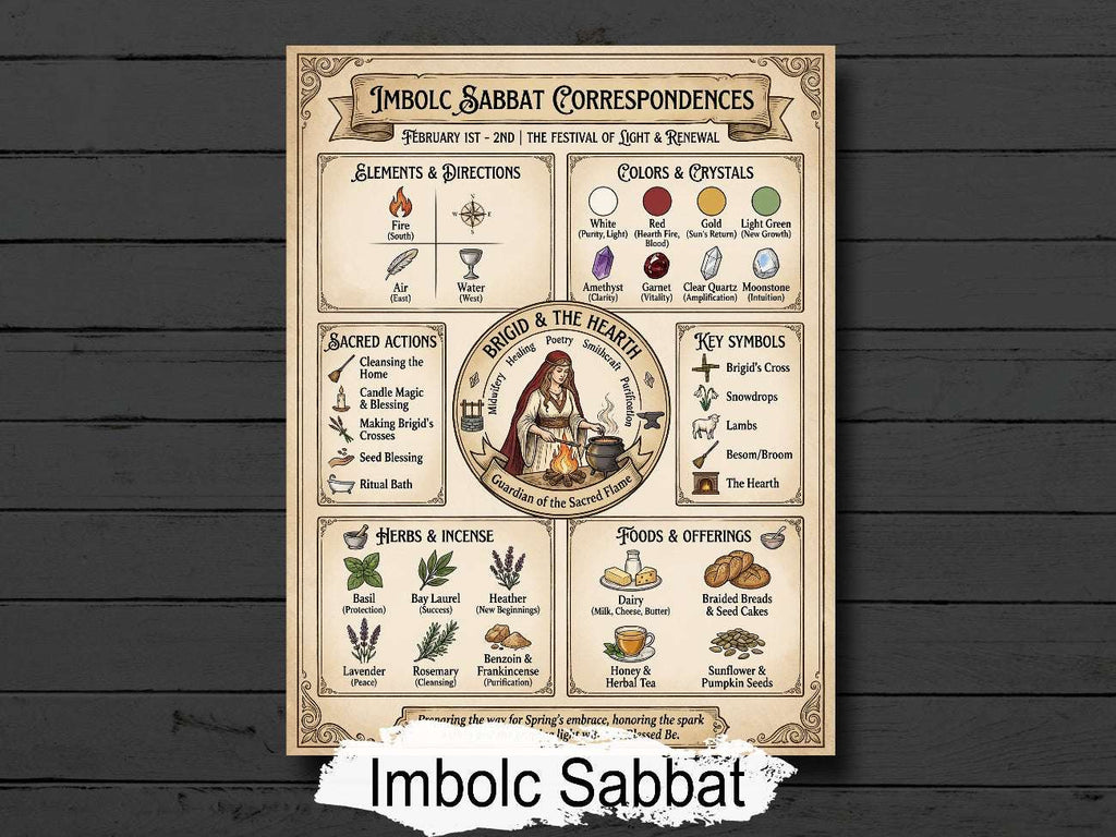 Imbolc Infographic: Grimoire Page for your Book of Shadows, Printable Wiccan Altar Art