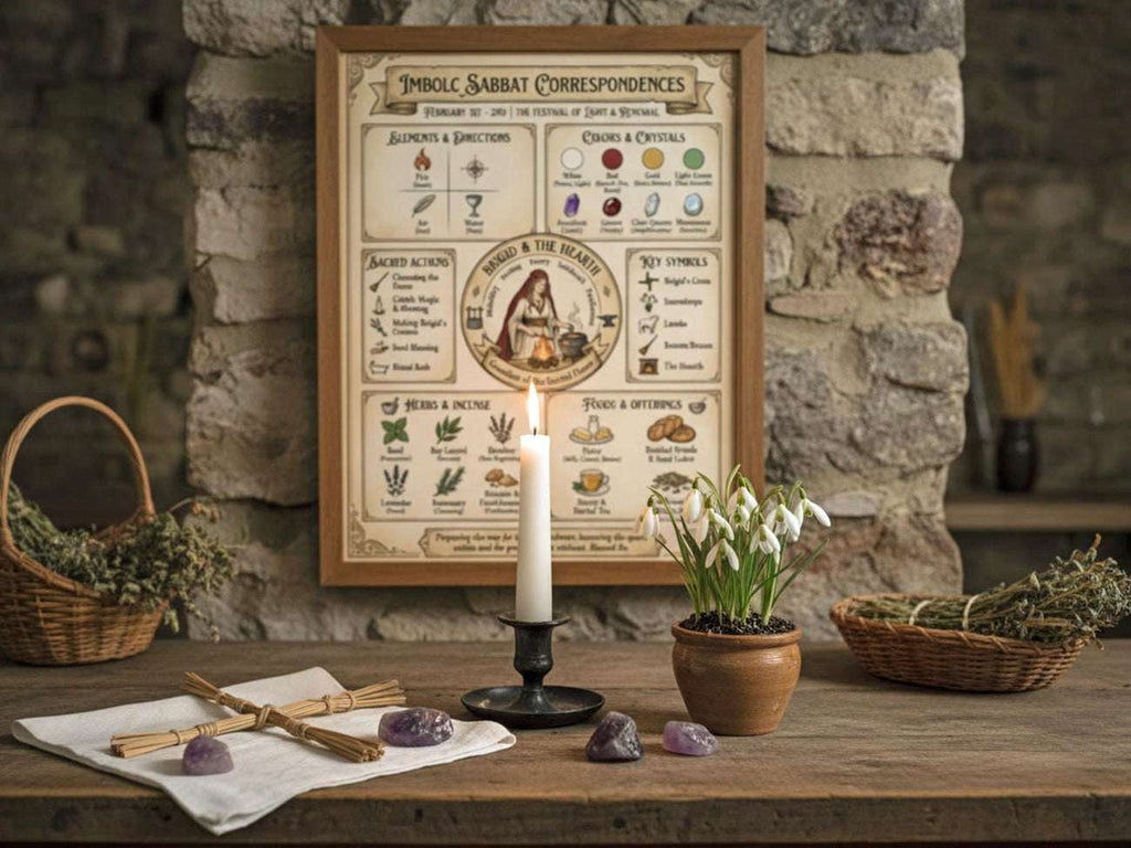 Imbolc Infographic: Grimoire Page for your Book of Shadows, Printable Wiccan Altar Art