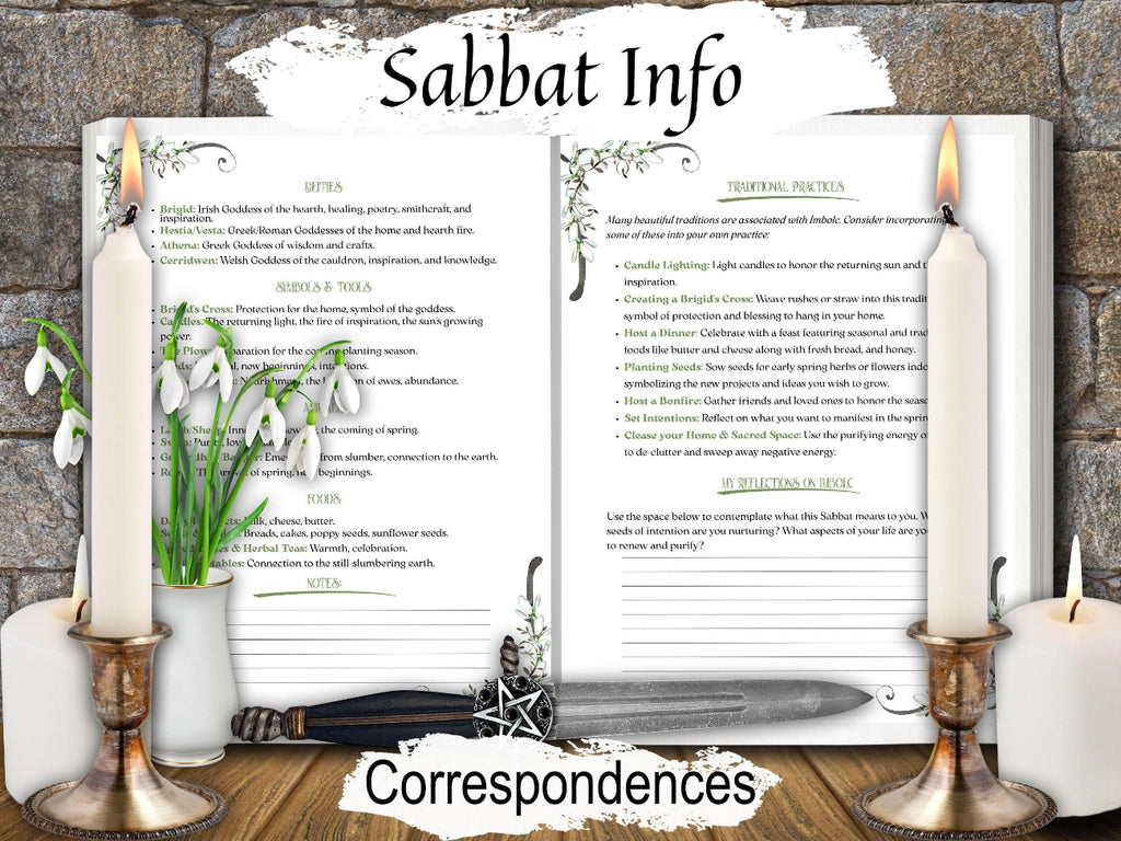 Imbolc Sabbat Worksheets featuring Sabbat Correspondences.