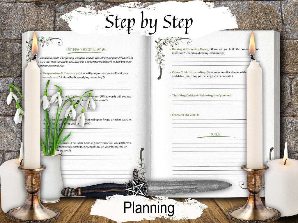 Imbolc Sabbat Worksheets featuring step by step ritual planning.