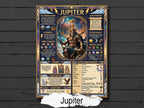 Poster of Jupiter with astrological information on a wooden background